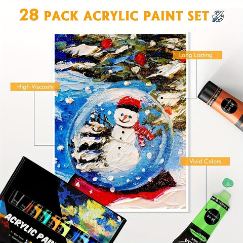 Acrylfarbe Set – 28 Stück, einschließlich 18 Farben Acrylfarbe und 10 Pinseln