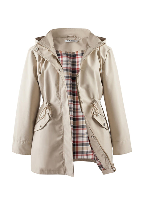 Plus Size Gefütterte Jacke mit Kapuze und Kordelzug – Lässig und Komfortabel für Herbst und Frühling