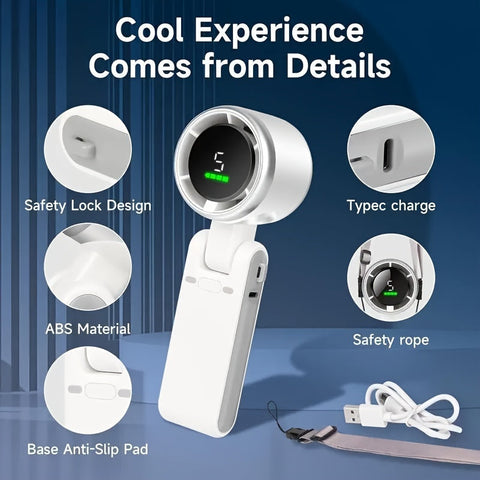 Kompakter Turbo Handventilator – 3-in-1 USB Aufladbar mit 5 Geschwindigkeiten