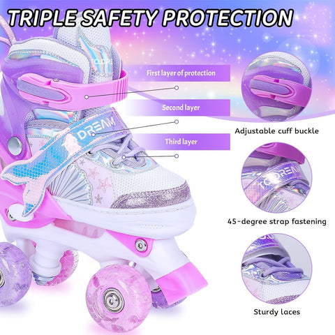 Verstellbare Rollschuhe für Kinder – Glitzerndes Sternmuster mit leuchtenden Rädern