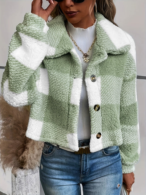 Luna Karierter Teddy-Jacke - Wärme und Stil für Damen