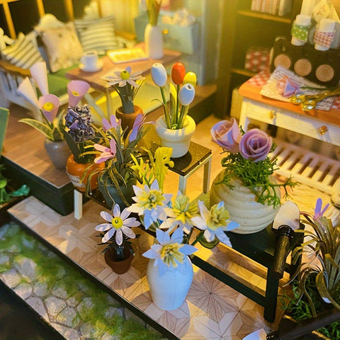 DIY Miniatur Gewächshaus-Haus mit Beleuchtung – Handgefertigtes 3D Puzzle für kreative Dekoration