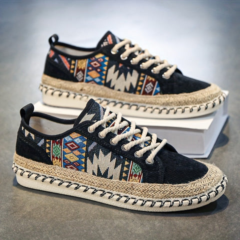 Boho Espadrille Sneakers für Herren – Atmungsaktives Canvas mit Bunt Gesticktem Design