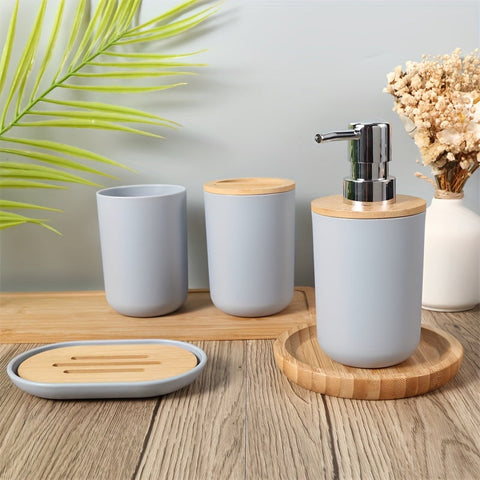 Badezimmer Zubehör Set mit Bambusdeckel – 4-teiliges Set für Badezimmerdekoration
