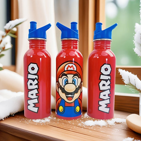 Super Mario Wasserflasche - RVS Trinkflasche mit Deckel für Kinder