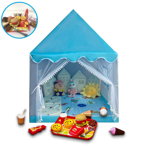 Spielzelt für Kinder – Fröhliches Blaues Prinzessinnenhaus mit Burger-Spielset für stundenlangen Spaß