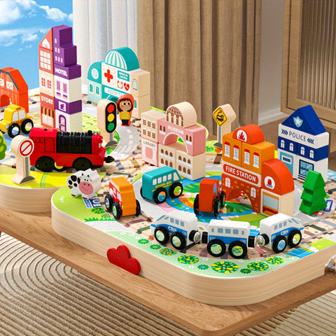 Holz Stadt Bauklötze Set - Spaßiges Spielerlebnis für Kinder