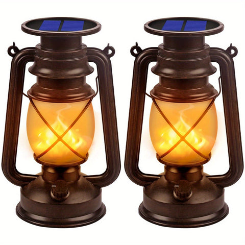 Set aus 2 Solar-Laternen – Vintage Tanzende Flamme LED Lichter für Garten und Terrasse