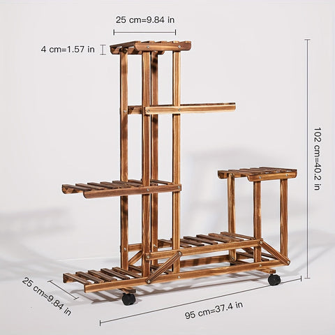 Robuster 6-stufiger Holz-Pflanzenständer – Karbonisierte Behandlung