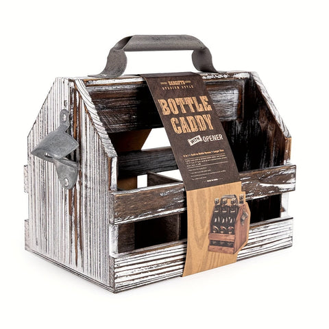 Holzflaschen-Caddy mit Flaschenöffner - Perfektes Vatertagsgeschenk oder Kundenpräsent