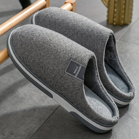 Warme Herrenpantoffeln mit Fischgrätstruktur – Komfort & Grip für Zuhause im Herbst und Winter
