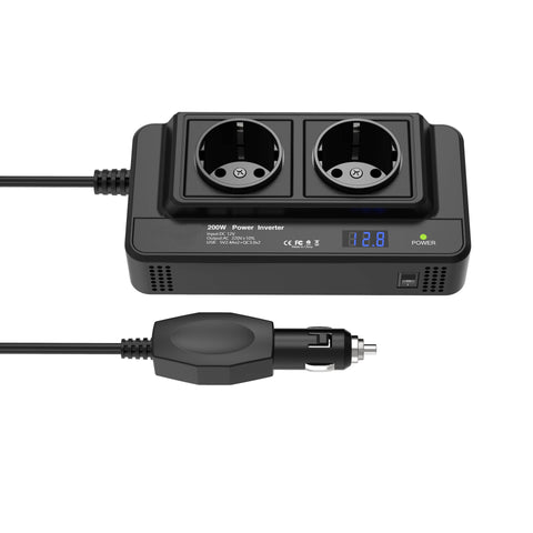 Kompakter 200W Auto-Inverter – Dual-Steckdosen & Quad USB