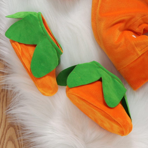 Halloween Kürbis Outfit - Niedlicher Overall mit Mütze und Hausschuhen