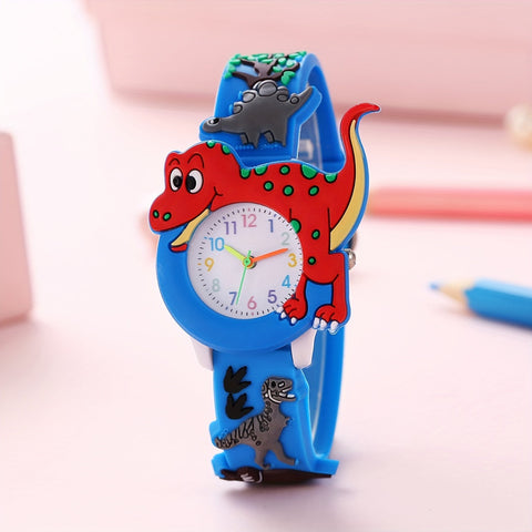 Dinosaurier Kinderuhr für Kinder - Lustiger Cartoon Tyrannosaurus Rex mit Silikonarmband