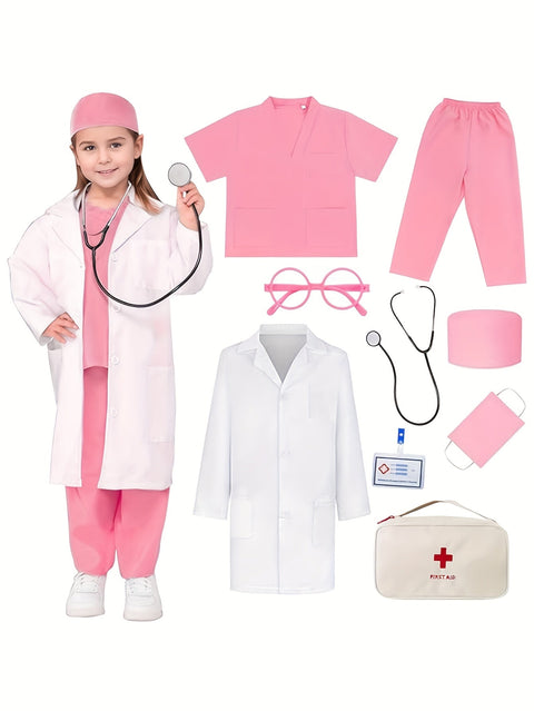 Kinder Arzt Kostüm Set – 9-teiliges Set mit Stethoskop und Erste-Hilfe-Tasche