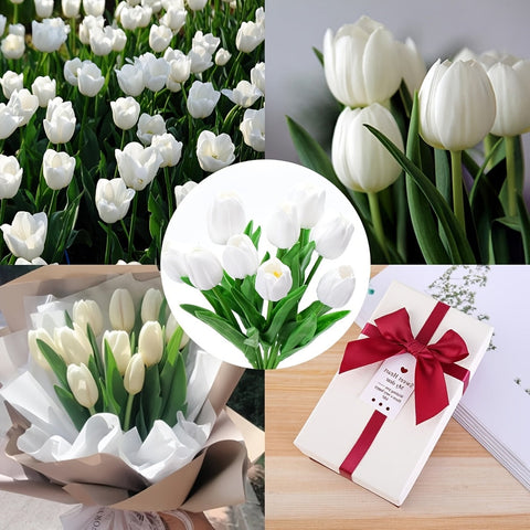Set von 10 Künstlichen Weißen Tulpen – Perfekt für Hochzeiten, Fotografie und Innendekoration