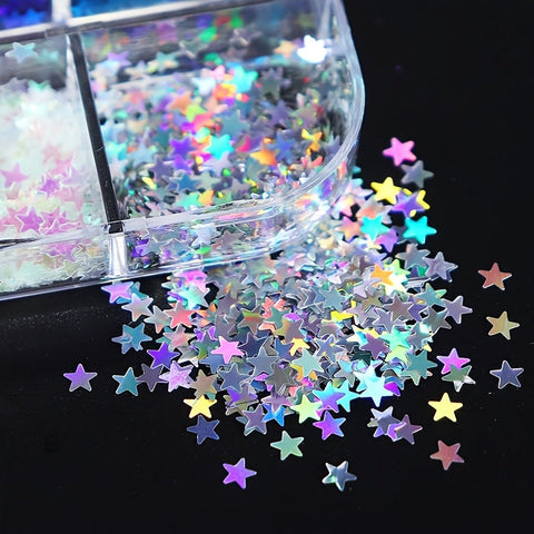 12 Farben Sterne Pailletten – Glitzer Pailletten in langer Box für DIY und Scrapbooking