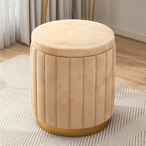 Nordic Chic Aufbewahrungs-Ottoman – Stilvoller runder Pouf mit Stauraum und Spiegeloberfläche