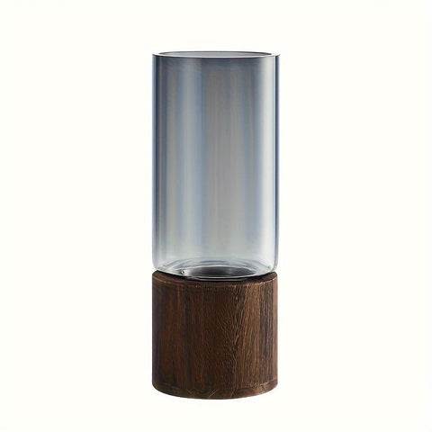 Luxe Glasvase mit Holzfuß - Elegant und Modern
