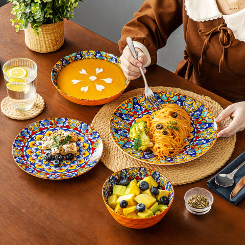 24-teiliges Diner-Set – Steinzeug im Boho-Stil