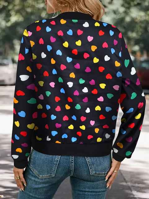 Fröhliche Herzchen Bomberjacke – Stilvolle und Bequeme Zip-up Jacke für Frühling und Herbst