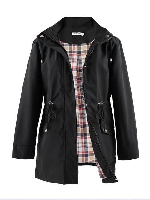 Plus Size Gefütterte Jacke mit Kapuze und Kordelzug – Lässig und Komfortabel für Herbst und Frühling