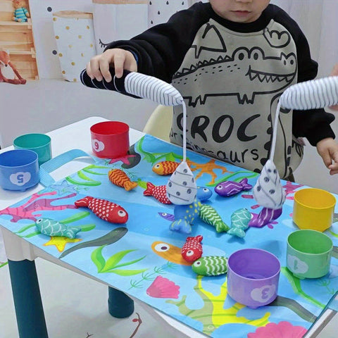 Kinderen's Stoffen Visspel – Plüschfische und Stapelbecher für lehrreichen Spaß
