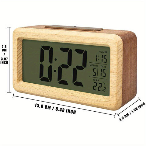 Hölzener Digitalwecker – LED-Display mit Temperatur und Datum
