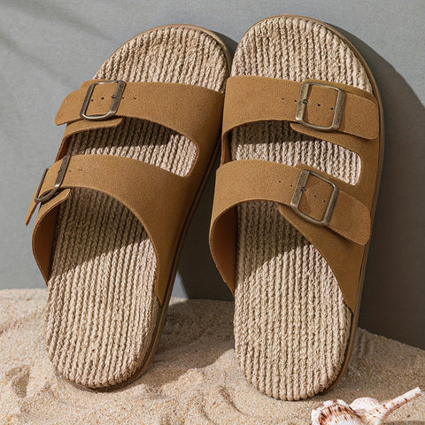 Stylische Herren Slipper – Atmungsaktiv mit Schnallenriemen und Rutschfester Sohle