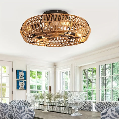 Handgewebter Rattan-Deckenventilator – Zen Stil und Funktionalität