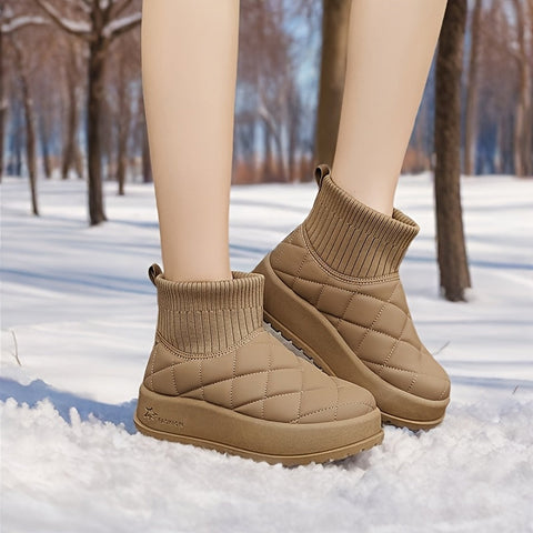 Damen High-Top Winter Schneestiefel – Gequiltetes Design mit Isolierung und Rutschfester Gummisohle