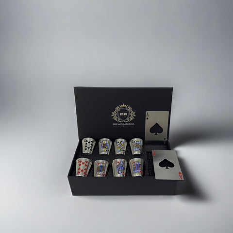 Königliche Spielkarten Whiskey Glas Set – Edelstahl & Flaschenöffner