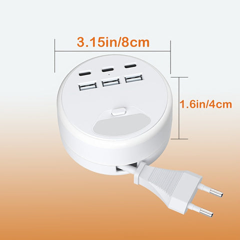 Multifunktionale Steckdosenleiste mit USB-Ladegeräten – 3 USB-A und 3 Type-C Anschlüsse, Ideal für Zuhause und Büro