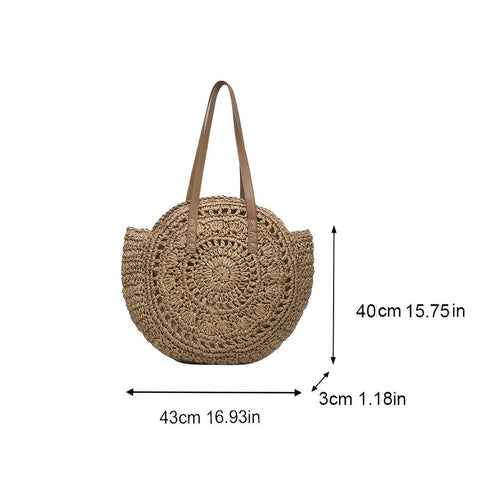 SunWave Runde Stro-Schultertasche – Lässig und Luftig