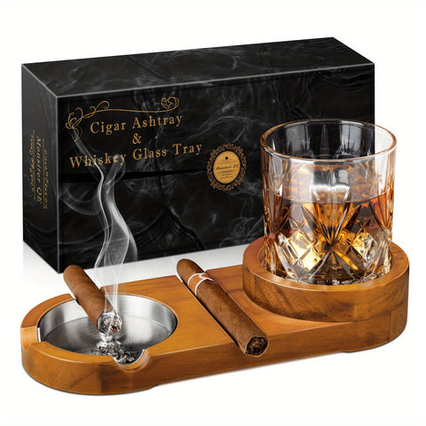 Kreative Zigarren-Aschenbecher und Whiskeyglas-Tablett - Das perfekte Geschenk zum Vatertag oder für Geschäftsbeziehungen