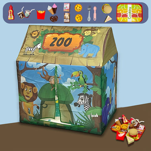 Dschungel Spielzelt für Kinder – Mit Zoo-Dekor und Spielzeugset