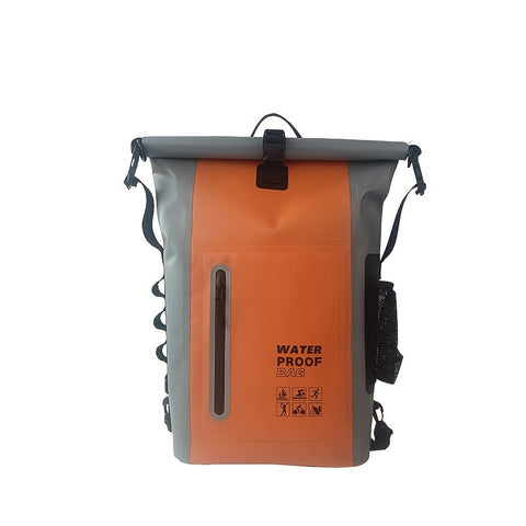 Wasserdichter 25L Roll-Top Rucksack mit mehreren Fächern, robuster Schnallenversiegelung und Netz-Seitentasche