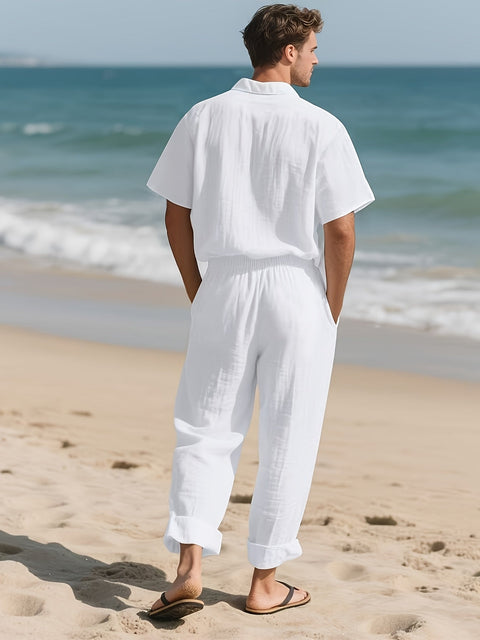 Herren Casual Leinen Set – Bequem und Luftig mit Langer Hose und Kurzarm