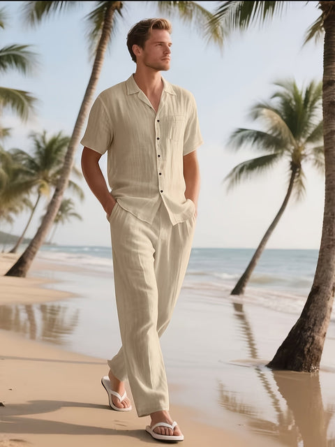 Herren Casual Leinen Set – Bequem und Luftig mit Langer Hose und Kurzarm