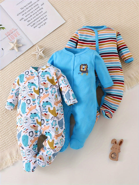 3-teiliges Baby-Overall-Set mit Tiermotiven – Lange Ärmel für Aktivitäten im Freien