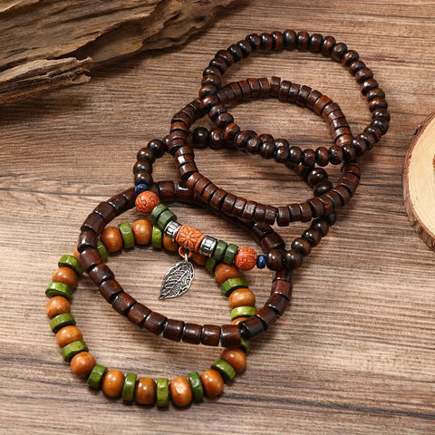 Natürliche Holzperlenarmband-Set - Für den coolen Mann