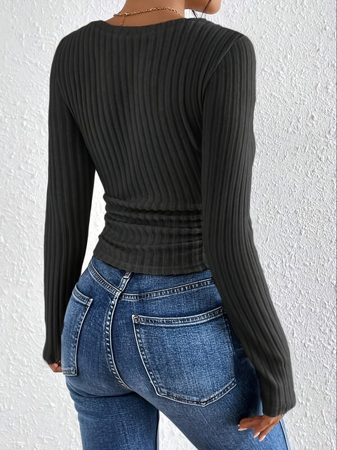Rippstrick-Top mit V-Ausschnitt – Elegant und Bequem für Jeden Anlass