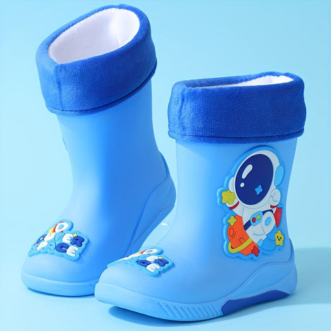 Kinder Gummistiefel mit Cartoon Weltraumreisender – Warm und Wasserdicht für den Winter