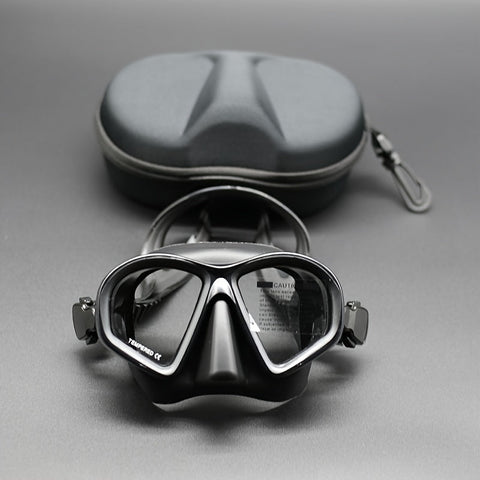 Temperiertes Tauchermaske mit Aufbewahrungstasche - Tauchbrille mit Anti-Beschlag und Kamerahalterung