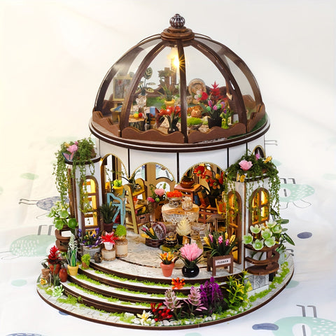 Miniatur Blumenhaus – 3D Holzpuzzle mit LED-Beleuchtung und detailliertem Garten