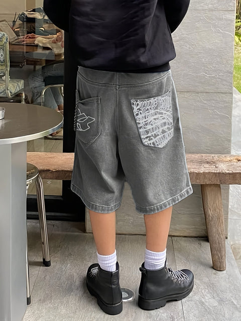 Lässige Bermuda-Jeansshorts – Lockere Passform mit stilvollen Blumenstickereien
