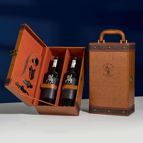 Klassischer 2-Flaschen Weinkühler mit Zubehör – Tragbare Geschenkbox