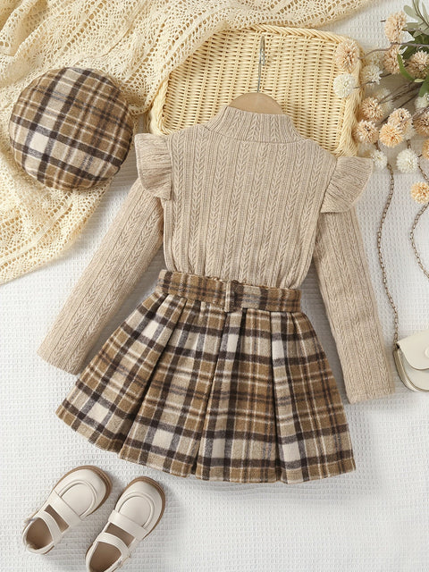 Eva Winter Outfit für Kinder - Turtleneck Pullover mit Karorock und Hut