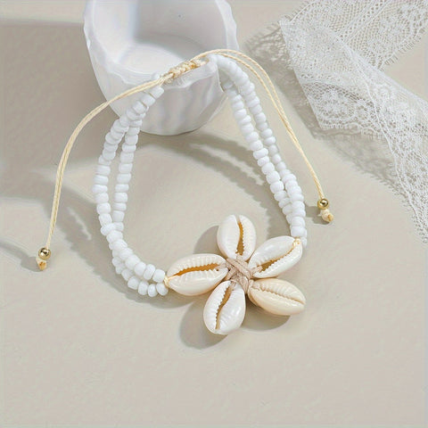 Bohemian Fußkettchen mit Muschelblume - Stilvolles Accessoire für Sommer und Urlaub