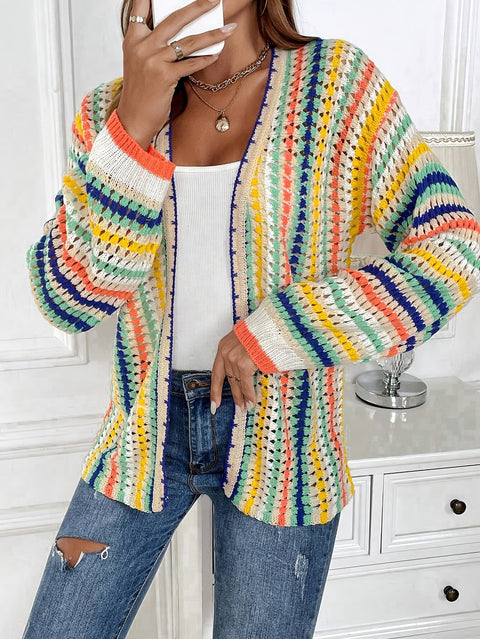 Vibrante Gestreifte Strickjacke – Perfekt für Frühling und Herbst Mode